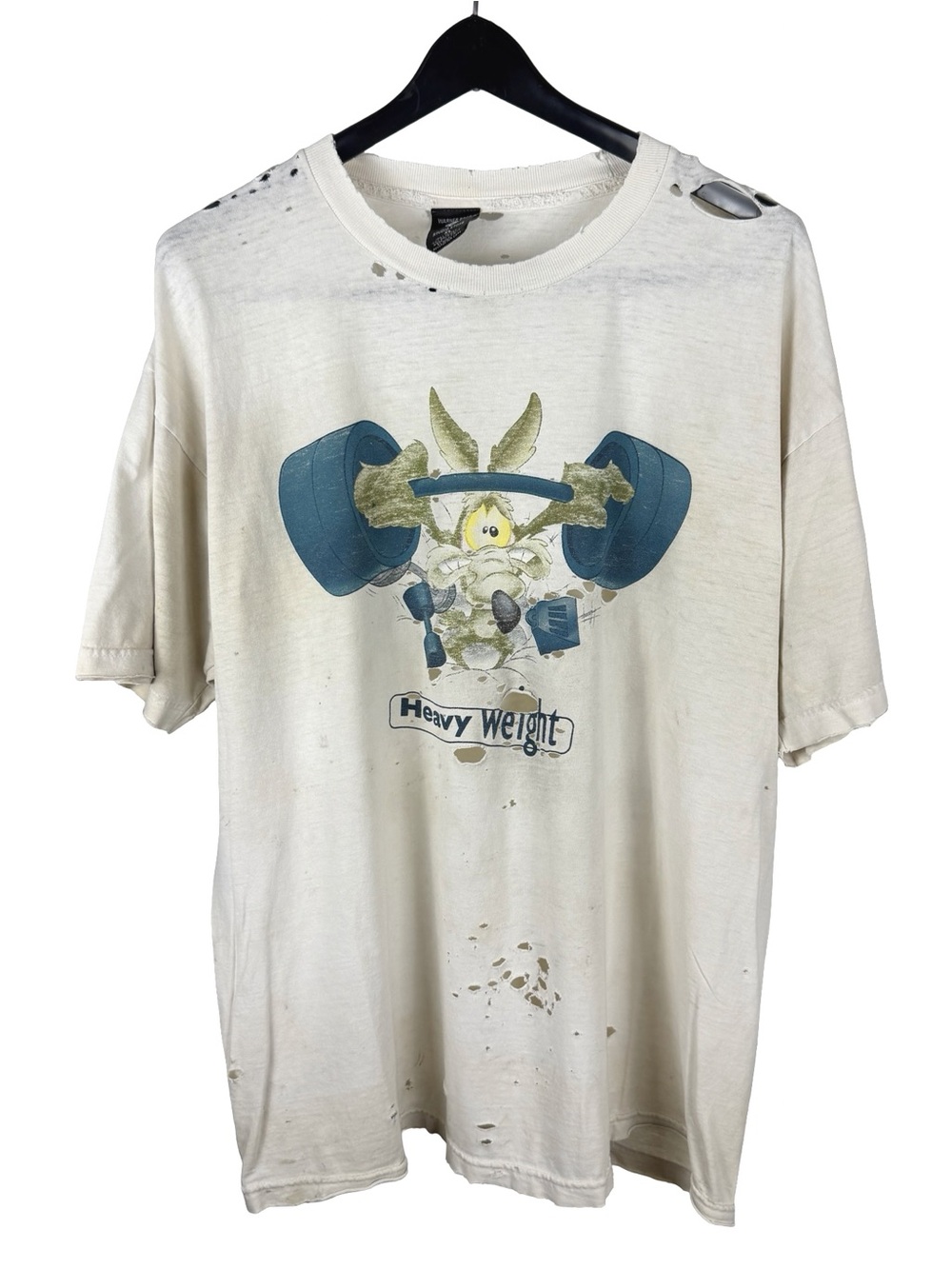 Vintage 90s Warner Bros Wil E Coyote Distressed Cartoon White Shirt Size XL